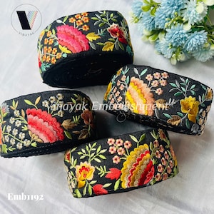 5.5 cm Black floral Embroidered fabric trim, Embellishment trim for bag cloths, sewing stitching -Junk Journal-scrap booking-jewelry making
