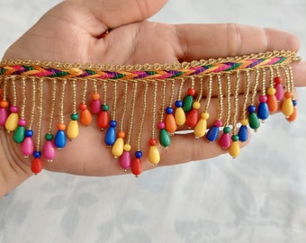 Multicolor Pearl Beaded Boho Embroidery trim,Decorative border bag-jeans Embellishment,crafting sewing Junk Journal scrap booking