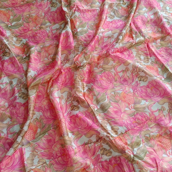 Muslin silk Pink Green digital printed viscose fabric, dress making Sewing scarf, Photo shoots fashion fabric lehenga, kimono, Kaftan