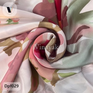 44&quot; Pure crepe digital printed fabric Blush Pink, dress making Sewing scarf fashion fabric, Photo shoot, lehenga, kimono, Kaftan, Long Gown