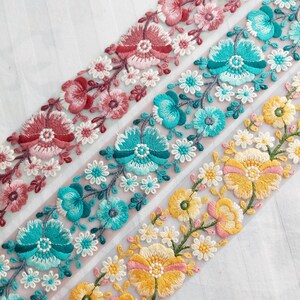 Floral Embroidered Sari Trim: Multicolor Boho Embellishment (2.5")