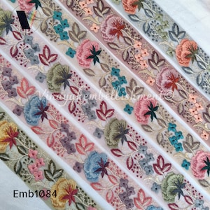 Floral Embroidery Tulle Trim: Multicolor Bohemian Sewing Craft (9 Yards)