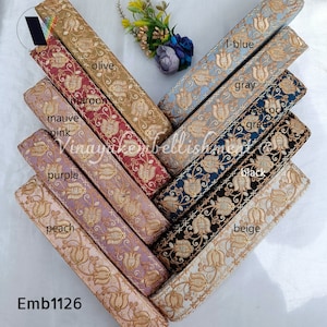 1.5&quot; Beige Brown thread sequins Embroider Fabric Trims, Upholstery trim hatband headband handbag purse belt ribbon, dog collar trim