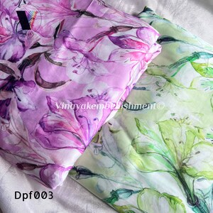 44&quot; Modal satin digital printed Purple green fabric, dress making Sewing scarf Photo shoot fashion fabric lehenga, kimono, Kaftan backdrop