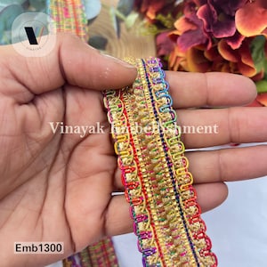 3 cm Multi-color gota pati Braided Gimp trim by the yard, sari scarf ribbon tapes, sewing trims, Junk Journal, dupatta scarp border trim