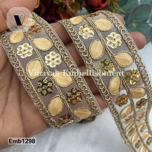 3.5 cm gold beige Sequins Embroidered Indian trims Decorative sewing trims Junk Journal, jewelry making, pasamaneria merceria, dress decor