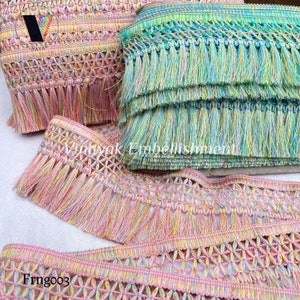 3 yard 8 cm Multicolor Braided Fringes trim by yard, Pink green Indian sari, bag embellishment sewing trims Junk Journal, jewelry making