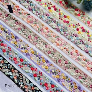 3.5 cm Multicolor Pastel Embroidered sequin trim by yard Decorative Sari Border ribbon embellishment jewelry making crafting Junk Journal