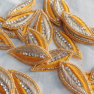 A Pair of handmade Leaf Appliques, Embroidered Ethnic indian sew on appliques, Motif boho embellishment Craft supplies Boho Appliques