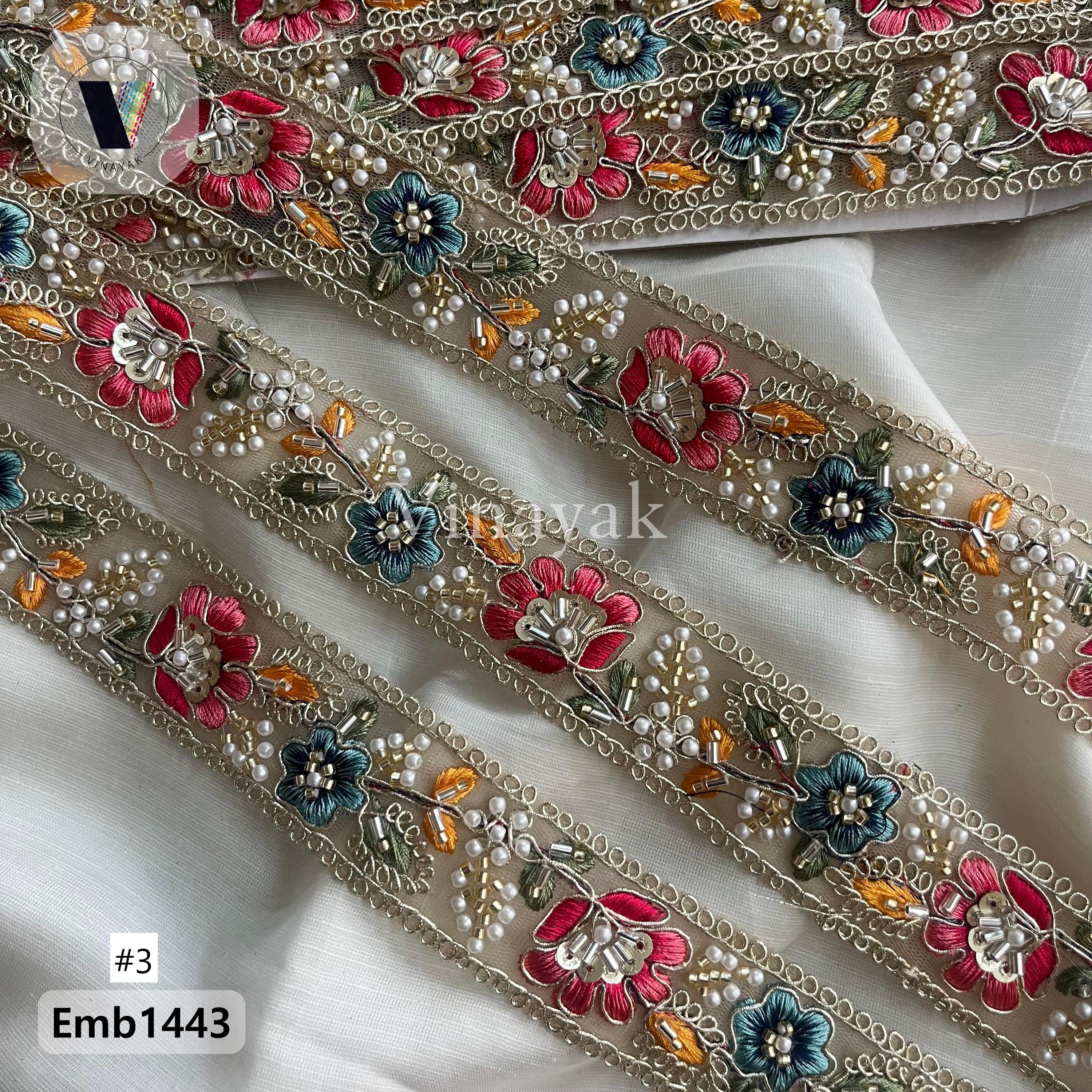 Multicolor 3 Cm Wide Golden Thread Beaded Pearl Moti Handwork Embroider ...