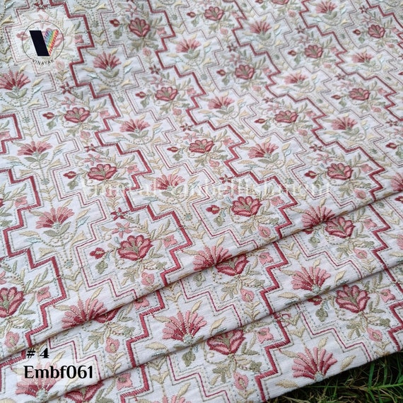 44" Geometric Floral Multi color Embroidery trendy fabric, wedding lehenga fancy fabric, Sewing project, chair decoration, jacket making fab