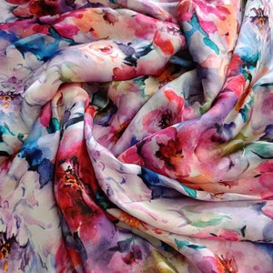 44" Georgette satin Pink Blue digital printed viscose fabric, dress making scarf Sewing, Photo shoots fashion fabric lehenga, kimono, Kaftan