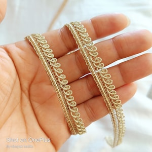 1 cm geflochtene Gold-Metallic-Faden Borte, Sari Schal Paspelband Bänder, Nähen Borte, Junk Journal, lehenga dupatta Borte
