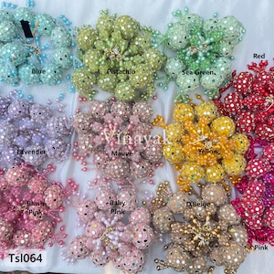 Pair of 5 inch- 10 color options beaded pearl Mirror Tassels, decorative lamp shade tassels,  Indian wedding costume dupatta lehenga latkan
