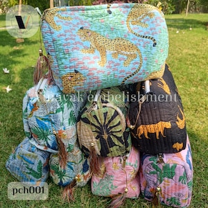 Conjunto de 3 peças de bolsa com zíper de tecido de algodão acolchoado, bolsa organizadora para presente, bolsa para cartão de moedas, organizador de maquiagem e cosméticos, presente para ela, bolsas de higiene pessoal