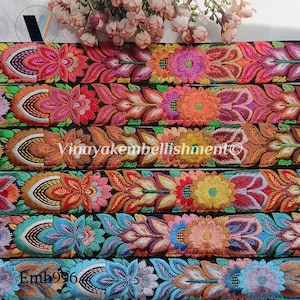 1.5&quot; Multicolor thread Embroidered sari fabric trim, Decorative Indian Trim, bag belt-jeans Embellishment, crafting sewing, kimono dress