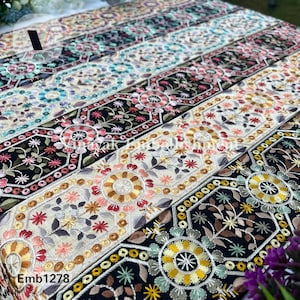 9 yardas 7,5 cm Beige Negro Floral Bordado tela adornos cintas, bolso de mano correa cinturón artesanía costura, sombrero, fabricación de joyas, correa de cámara
