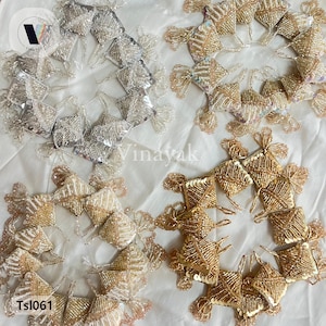 Pair of 9 cm Gold Silver sequins pearl beaded Handmade Tassels, decorative lamp shade tassels, Indian costume dupatta lehenga Latkan
