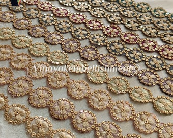 0,75" Paillettes dorées florales Rubans brodés par cour Sari Border Embellissement indien couture artisanat, fabrication de bijoux, bandeau, ceinture de sac