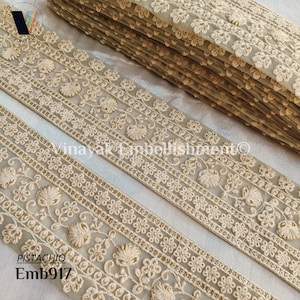 2,75" vita paljetter med broderi, indiskt nätband, kostymklänning, utsmyckning, smyckestillverkning, hattband, boho, väska, bälte, babytyg