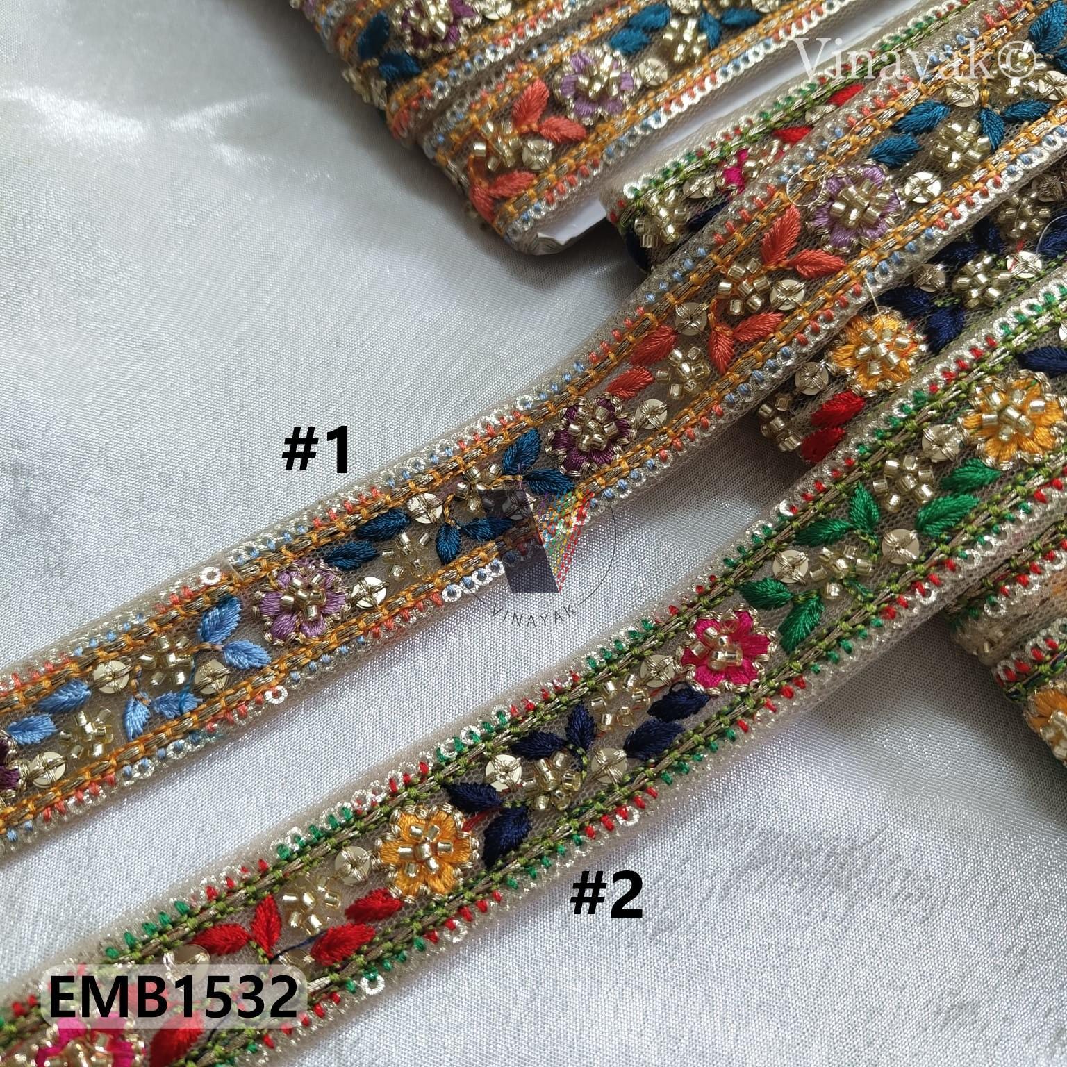 2.5 Cm Wide Multicolor Thread, Beaded Pearl Moti Handwork Embroider ...