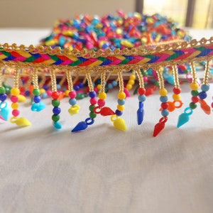 Indian Multicolor Beaded sari broder Trims, beaded dangle broder Art craft sewing Decorative bead trim ,Home decor lamp shade cushion cover