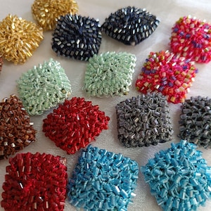 4 pc 1&quot; beaded Hand Embroidered square buttons, Boho handwork buttons, sewing crafting hand bag -dress-pouch button Sew-on Shank back button