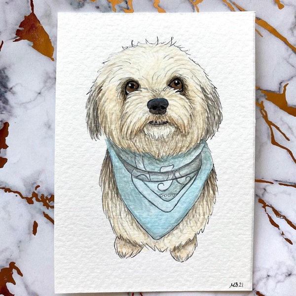 A6 Custom Watercolour Pet Portrait | Hand Painted | Custom Pet Gift | Animal Portrait | Pet Memorial Gift | Animal Lover Gift