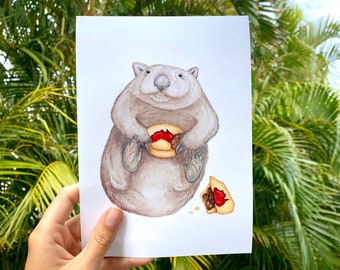 A5 Print Meat Pie Wombat Watercolour Illustration | Art Print | Australian Animal Gift | Animal Painting | Original Art