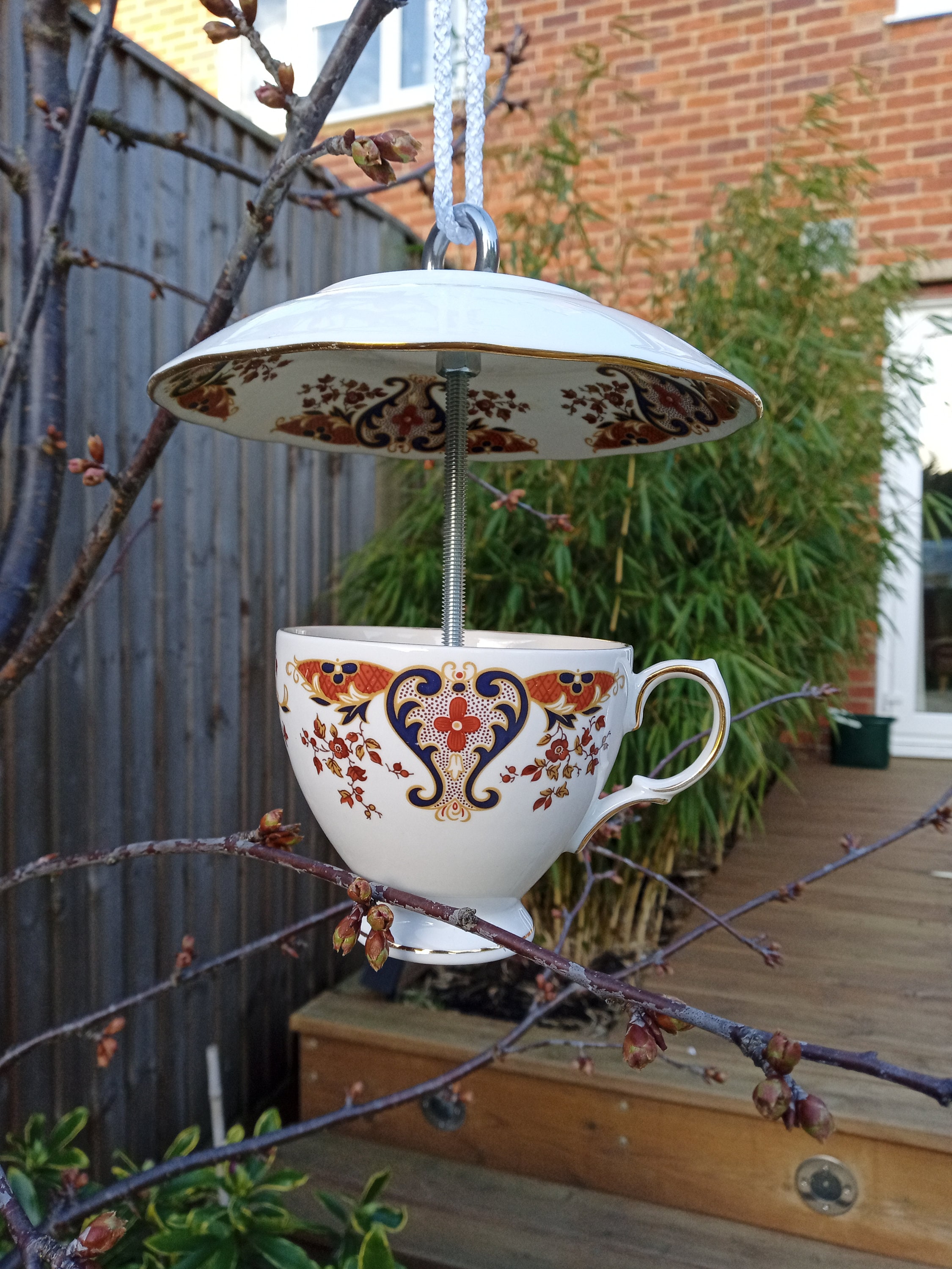 Tea cup and saucer hanging bird feeder Etsy