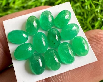 Natural Zambian Emerald Cabochons: 6x4mm Oval Gemstone, 12 Pcs Lot