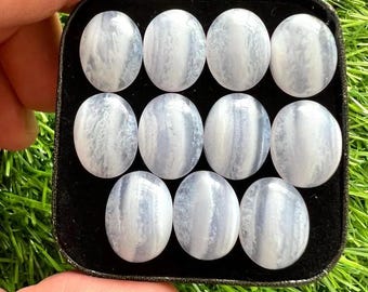 Blue Lace Agate Cabochon: Natural Oval Gemstone, 13x16MM