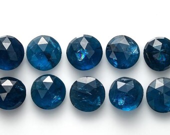 Cabujones de cianita azul neón natural: corte redondo rosa de 6 mm, 10 unidades
