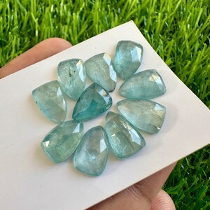 Natural Aqua Kyanite 8x12MM Shield Shape Rosecut 10Pcs Lot For Jewellery Making. 12x8mm Aqua Kyanite Shield Faceted Cabochon Rosecut 8x12MM. image 3