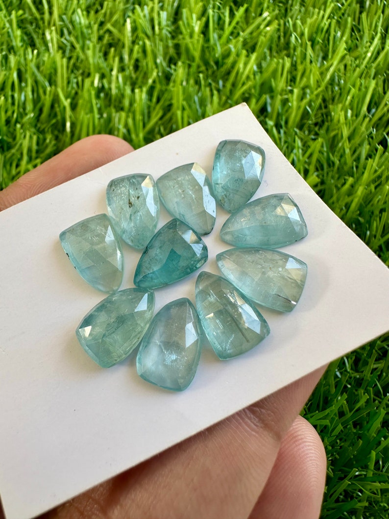 Natural Aqua Kyanite 8x12MM Shield Shape Rosecut 10Pcs Lot For Jewellery Making. 12x8mm Aqua Kyanite Shield Faceted Cabochon Rosecut 8x12MM. image 3