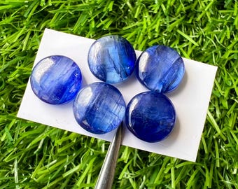Cabujones de cianita azul natural: piedras preciosas redondas de 10 mm, lote de 5 unidades