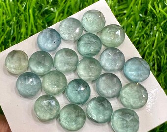 Natural Aqua Kyanite Cabochons: 6mm Round Rose Cut, 22 Pcs Lot