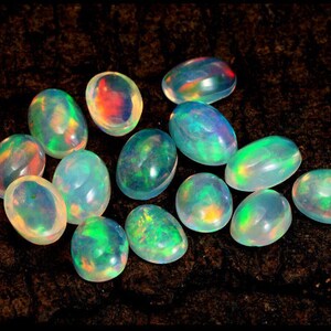 Natural Ethiopian Opal Cabochon Loose Gemstone 15Pcs Lot, Natural Ethiopian Opal Cabochons, 6x4mm Oval Ethiopian Opal For Jewelry Making