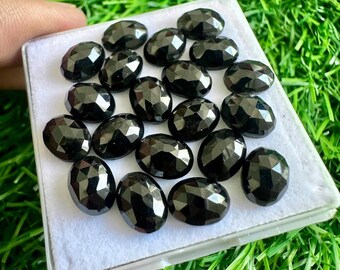 Natural Black Spinel Rosecut Gemstone Lot: 6x8mm Oval Polki, 20 Pcs