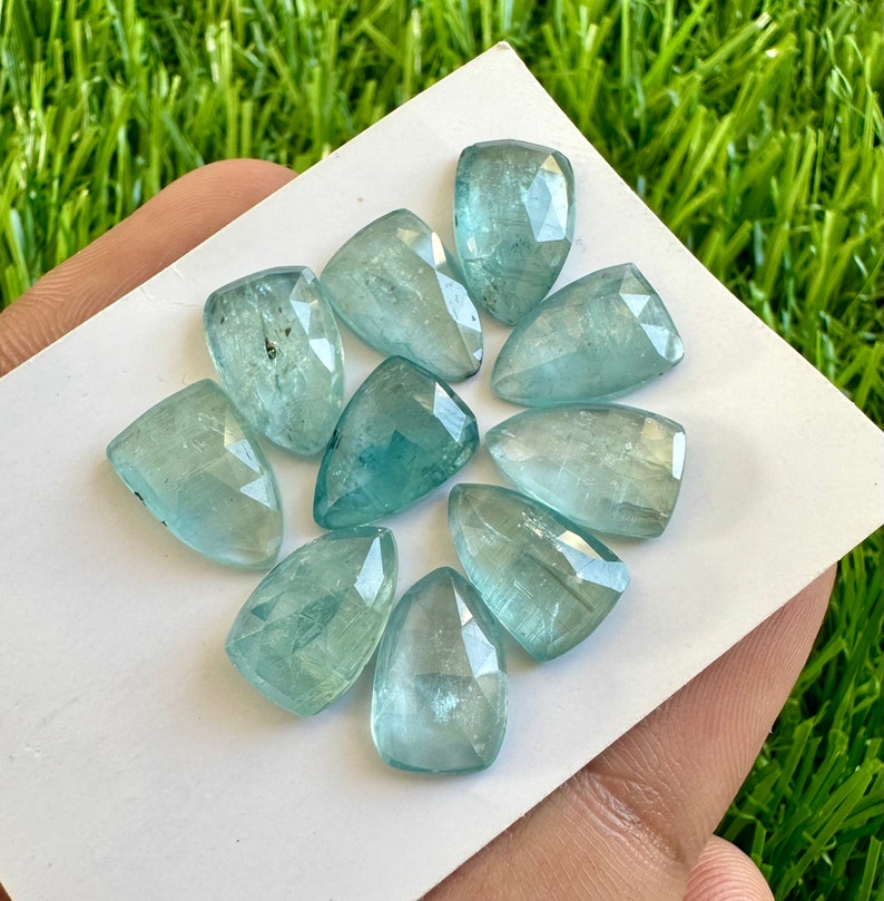 Natural Aqua Kyanite 8x12MM Shield Shape Rosecut 10Pcs Lot For Jewellery Making. 12x8mm Aqua Kyanite Shield Faceted Cabochon Rosecut 8x12MM. image 4