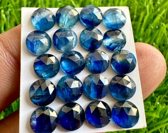 Natural Blue Kyanite Cabochons: 6mm Round Rose Cut, 20 Pcs Lot