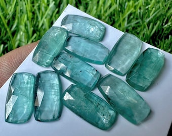 Natural Aqua Kyanite Rose Cut Cabochons: Jewelry Making Lot (7x14MM)
