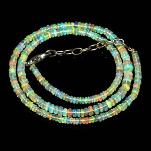 Natural Ethiopian Opal Necklace, 925 Sterling silver Opal Necklace, Gemstone Opal Necklace, Opal Beaded Necklace, Fire Opal Beads Necklace