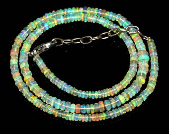 Natural Ethiopian Opal Necklace, 925 Sterling silver Opal Necklace, Gemstone Opal Necklace, Opal Beaded Necklace, Fire Opal Beads Necklace