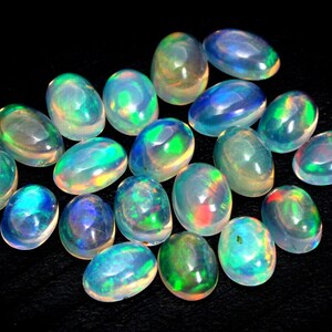 Natural Ethiopian Opal Cabochon Loose Gemstone 20Pcs Lot, Natural Ethiopian Opal Cabochons, 6x4mm Oval Ethiopian Opal For Jewelry Making