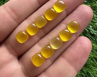 Natural Mango Chalcedony Cabochons: 8mm Cushion Cut, 10 Pcs