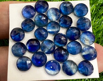 Natural Blue Kyanite Cabochons: 6mm Round Rose Cut Stones, 30 Pcs
