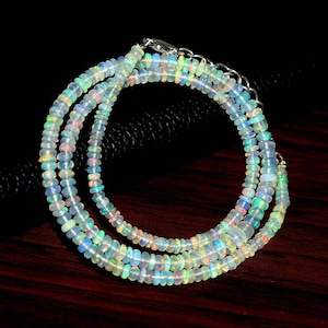 Natural Ethiopian Opal Necklace, 925 Sterling silver Opal Necklace, Gemstone Opal Necklace, Opal Beaded Necklace, Fire Opal Beads Necklace.