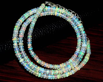 Natural Ethiopian Opal Necklace, 925 Sterling silver Opal Necklace, Gemstone Opal Necklace, Opal Beaded Necklace, Fire Opal Beads Necklace.