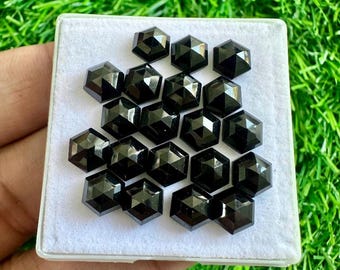 Natural Black Spinel Rosecut Gemstone: 6MM Hexagon, 20 Pcs Lot